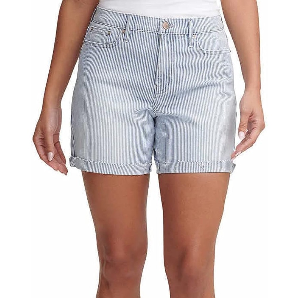 Calvin Klein Womens Roll Cuff Short Railroad Stripe conductor blue white 8 30